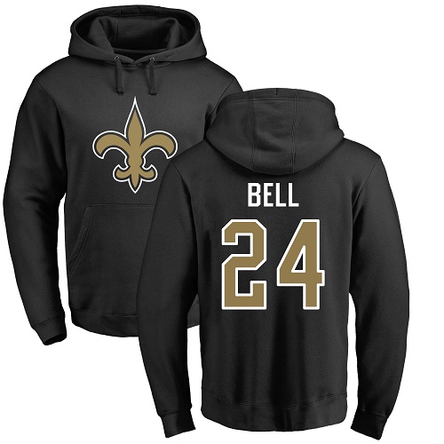 Men New Orleans Saints Black Vonn Bell Name and Number Logo NFL Football #24 Pullover Hoodie Sweatshirts->nfl t-shirts->Sports Accessory